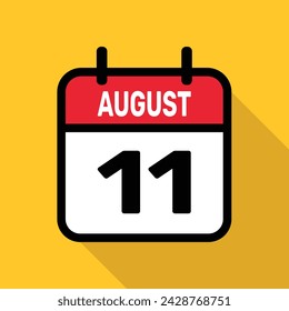August 11. Calendar icon with long shadow. Flat style. Vector illustration.