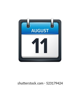 August 11. Calendar icon.Vector illustration,flat style.Month and date.Sunday,Monday,Tuesday,Wednesday,Thursday,Friday,Saturday.Week,weekend,red letter day. 2017,2018 year.Holidays.