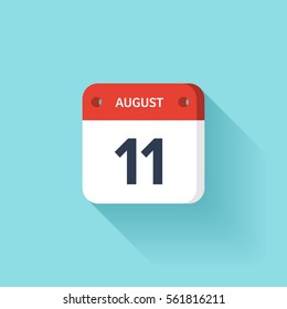 August 11. Isometric Calendar Icon With Shadow.Vector Illustration,Flat Style.Month and Date.Sunday,Monday,Tuesday,Wednesday,Thursday,Friday,Saturday.Week,Weekend,Red Letter Day. Holidays 2017.