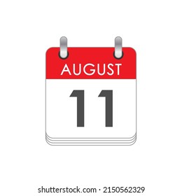 August 11. A leaf of the flip calendar with the date of August 11. Flat style.