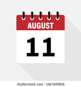 August 11. Vector flat daily calendar icon. Date and time, day, month. Holiday.