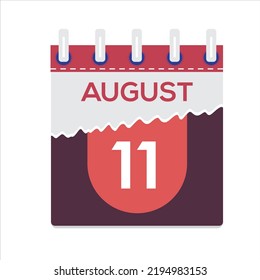 August 11. Vector flat daily calendar icon. Date and time, day, month. Holiday. Season. White Background