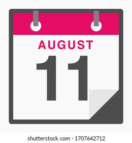 August 11th Flat icon calendar isolated on white background. Vector illustration