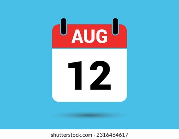 Agosto 12 Fecha Calendario Icono plano Día 12 Ilustración vectorial
