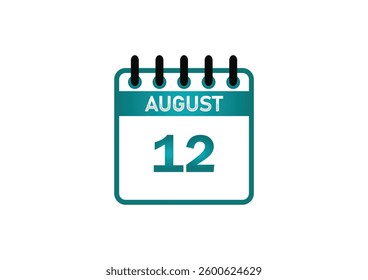 August 12 Calendar Icon - Date, Event, Planner and Reminder Graphic