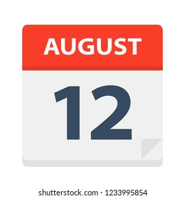 August 12 - Calendar Icon - Vector Illustration