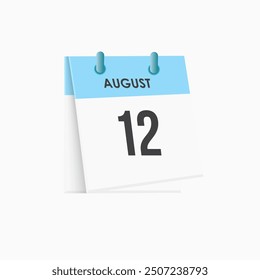 August 12 - calendar and Time planner. Daily Calendar Icon reminder. Vector Illustration.
