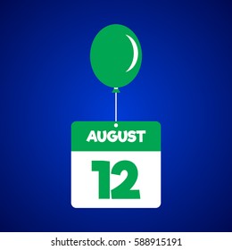 August 12 date of month calender icon with balloon in the air