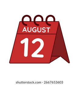 Vector del calendario del escritorio del 12 de agosto sobre fondo blanco
Vector rojo Calendario plano icono