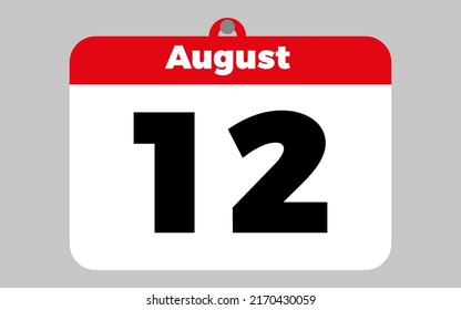 12 de agosto. Calendario blanco y rojo.