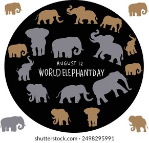 august 12 is world elephant day vector illustration. 
Good for banner, poster, greeting card, party card, invitation, template, advertising, campaign, and social media. 
