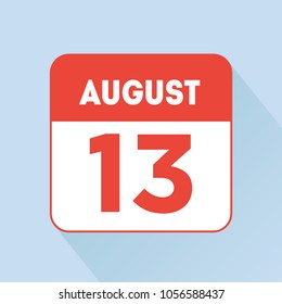 August 13 calendar icon red flat. Deadline reminder. International Day of the Left-handers