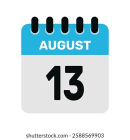 august 13 calendar icon Vector page month design illustration