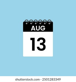 August 13 calendar reminder. 13th August Date Month calendar icon design template.