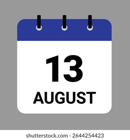 AUGUST 13 - Daily Calendar Icon - White Background - Powered by Shutterstock - Get 15% off with code: PIKWIZARD15
