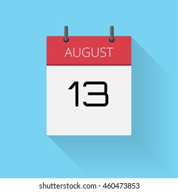 August 13, Daily calendar icon, Date and time, day, month, Holiday, Flat designed Vector Illustration