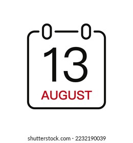 August 13 date on the calendar, vector line stroke icon for user interface. Calendar with date, vector illustration.