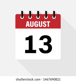 August 13. Vector flat daily calendar icon. Date and time, day, month. Holiday.