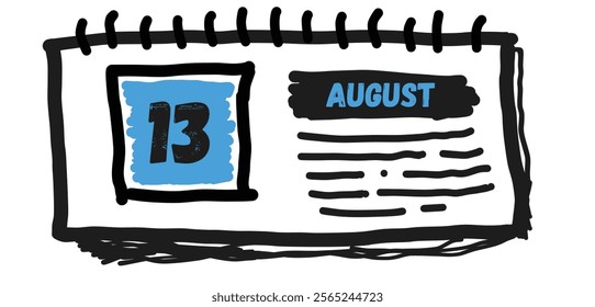 August 13th: Calendar Date Illustration