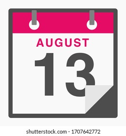 13. August Flacher Kalender einzeln auf weißem Hintergrund. Vektorillustration
