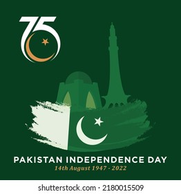 August 14, 2022: Pakistan Jashn-e Azadi (translation: Pakistan Independece Day). 75 Years Anniversary. Jubilee logo. Vector Illustration.