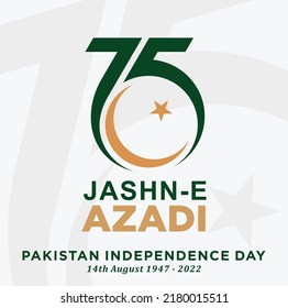 August 14, 2022: Pakistan Jashn-e Azadi (translation: Pakistan Independece Day). 75 Years Anniversary. Jubilee logo. Vector Illustration.