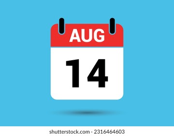 August 14 Calendar Date Flat Icon Day 14 Vector Illustration