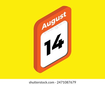 August 14- Calendar day icon vector illustration. Calendar days sign in Isometric style.