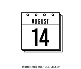 August 14 calendar. August month calendar black and white icon. Simple 3D vector.