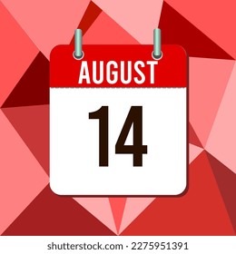 August 14, calendar vector illustration, isoleted on colorful monochromatic triangles background