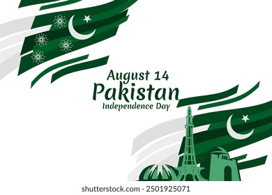 August 14, Happy Pakistan Independence Day vector illustration. Suitable for greeting card, poster and banner