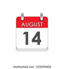 August 14. A leaf of the flip calendar with the date of August 14. Flat style.