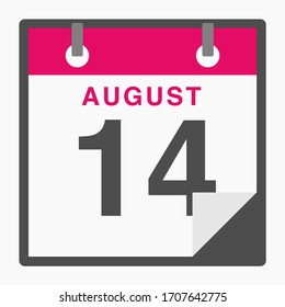 August 14th Flat icon calendar isolated on white background. Vector illustration