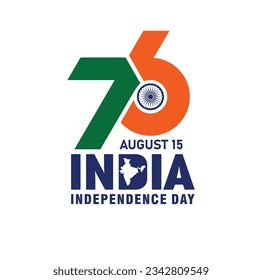 August 15, 2023: India Independence Day. 76 Years Anniversary. Vector Logo.