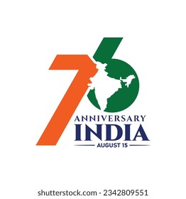 August 15, 2023: India Independence Day. 76 Years Anniversary. Vector Logo.