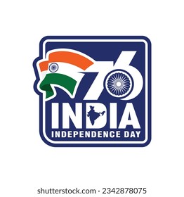 August 15, 2023: India Independence Day. 76 Years Anniversary. Vector Logo.