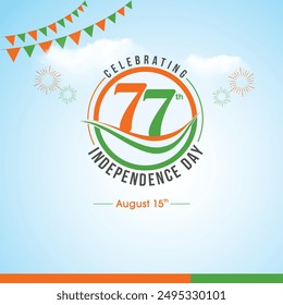 August 15, 77th Independence Day India Vector Design Template