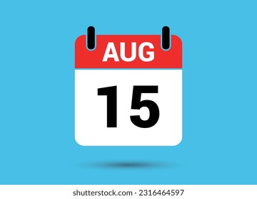 August 15 Calendar Date Flat Icon Day 15 Vector Illustration