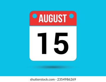 August 15 Calendar Date Flat Icon Day 15 Vector Illustration