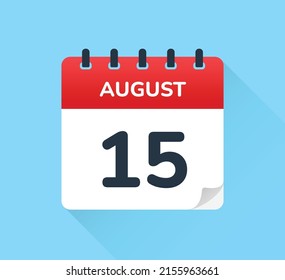 15 de agosto - Icono de calendario en diseño plano. Ilustración del vector
