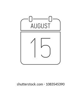 August 15 calendar icon line, outline page. Wedding reminder. Day of the archaeologist