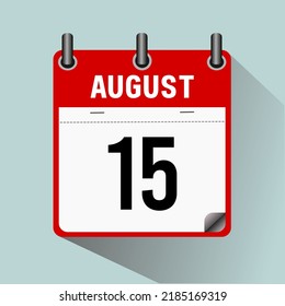 August 15 ,calendar icon vector illustration, isoleted on light blue background.