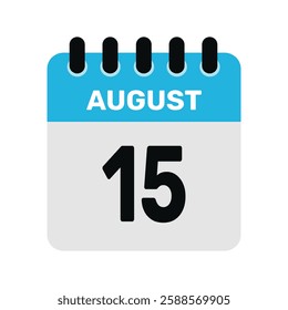 august 15 calendar icon Vector page month design illustration