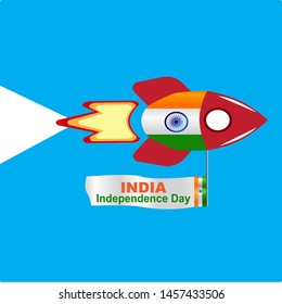 August 15, the concept of celebrating Independence Day with a rocket colored in the Indian flag