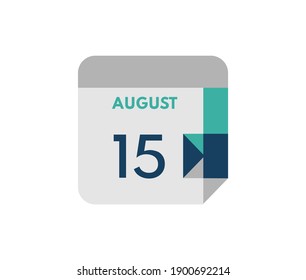 August 15 flat daily calendar date, 15 August Single Day Calendar  Icon