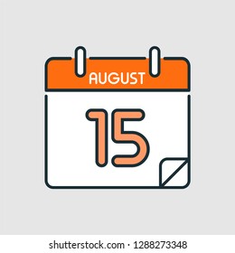 August 15. Flat icon calendar isolated on gray background. Vector illustration.
