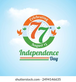 15 de agosto, feliz 77° Día de la Independencia India Plantilla de Diseño de Vector