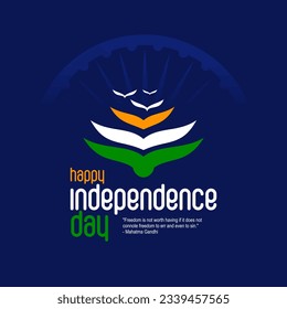August 15, Happy independence day. Vector Greeting card design for Indian independence Day.