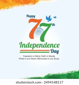 August 15, Happy Independence Day India. Social Media Wishes Post Design Template Vector 