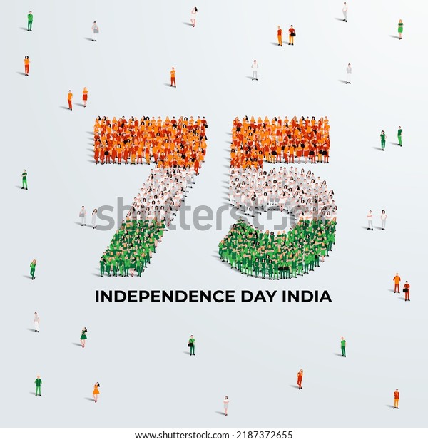 August 15 Happy Independence Day\
Design. A large group of people form to create the number 75 as\
India celebrates its 75th National Day on the 15th of\
August.
